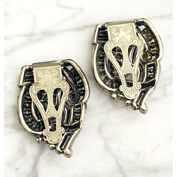 Antique Art Deco Marcasite Pot Metal Dress Clips & Belt Buckle Set As Is Repair main image 5